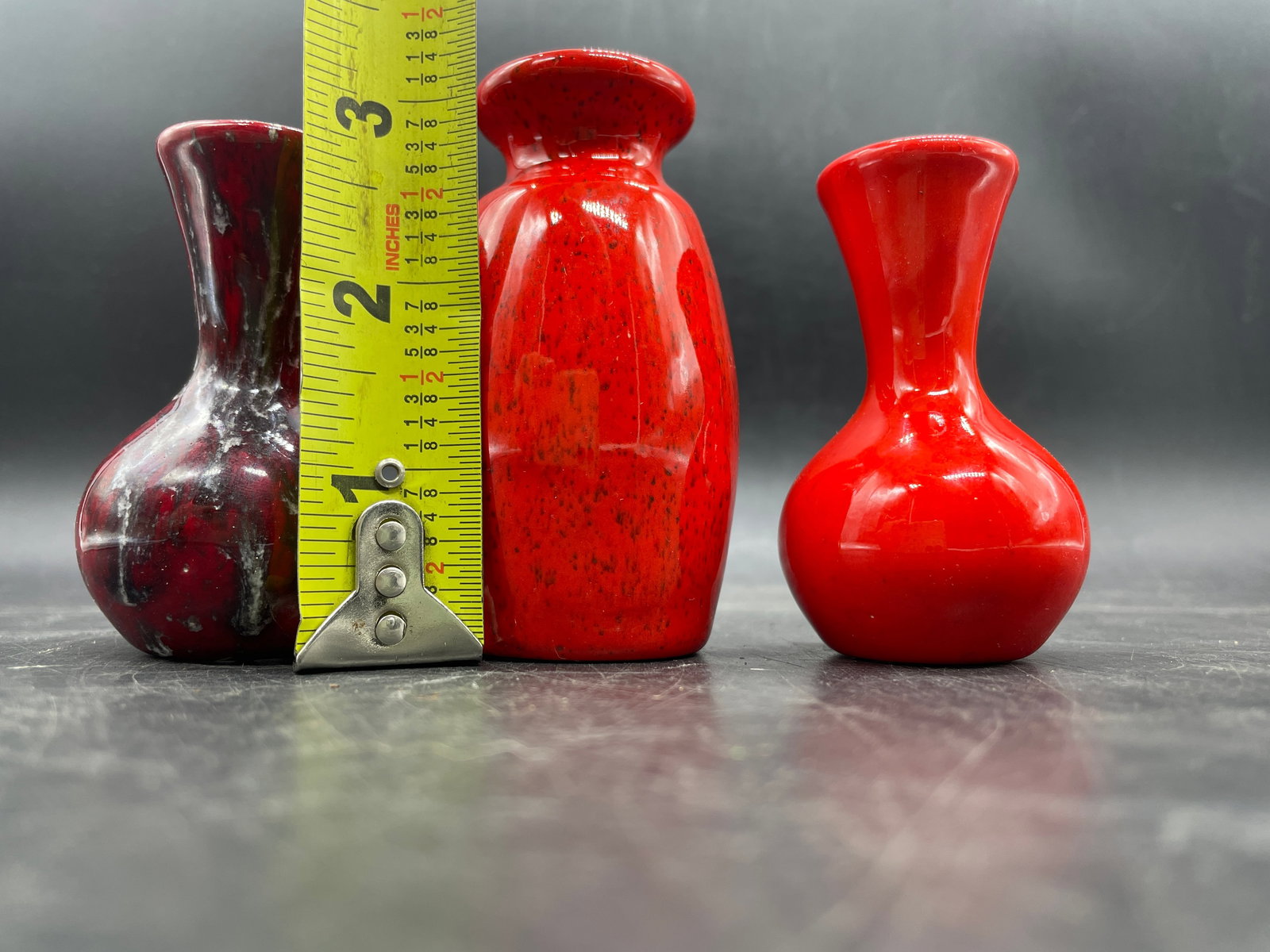 YATES Mid-Century Miniature Art Pottery 3pcs Red 1960-70's - 8