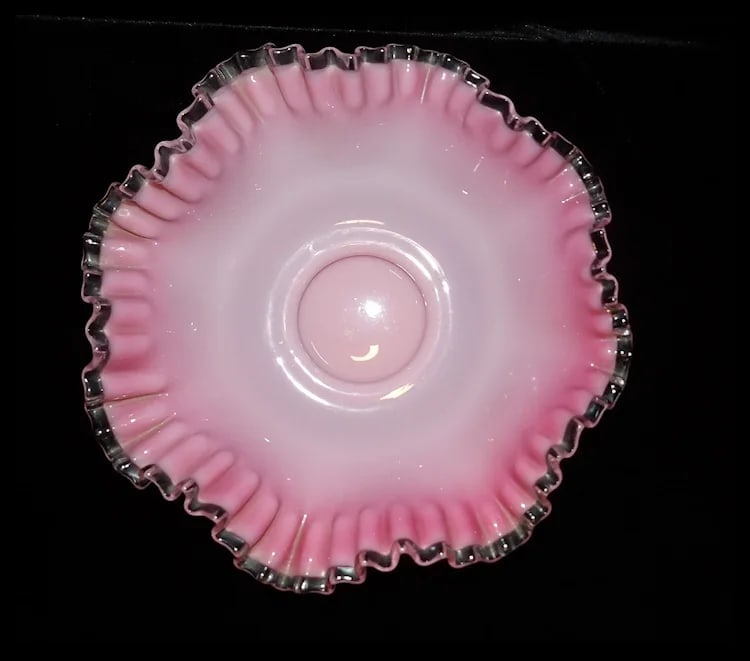 Fenton Peach Blow Silver Crest 11” Brides Bowl Ruffled Pink Basket 1940s - 2