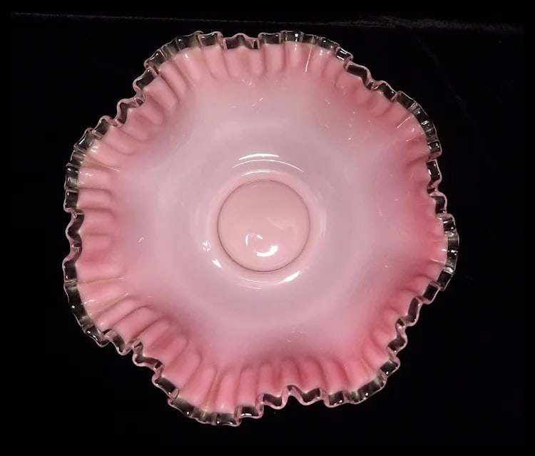 Fenton Peach Blow Silver Crest 11” Brides Bowl Ruffled Pink Basket 1940s - 3