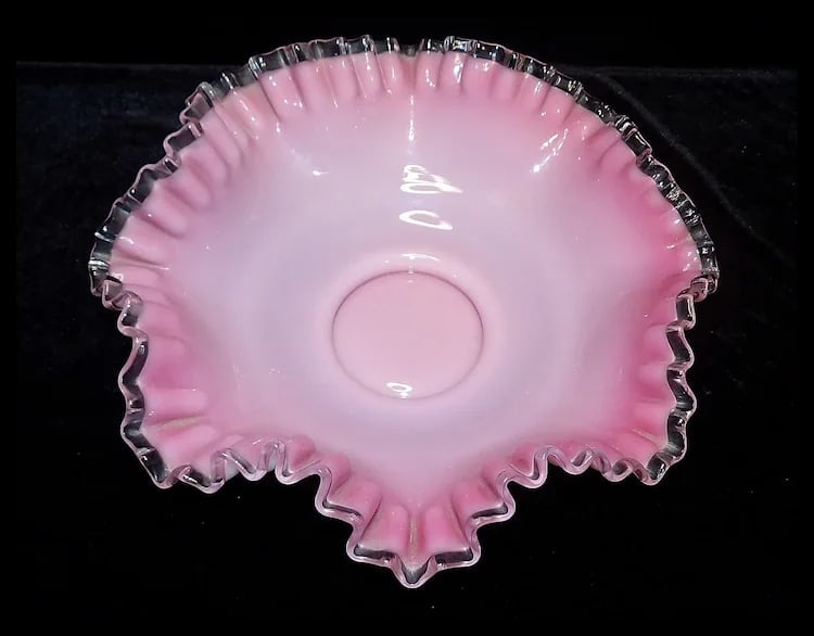 Fenton Peach Blow Silver Crest 11” Brides Bowl Ruffled Pink Basket 1940s - 5