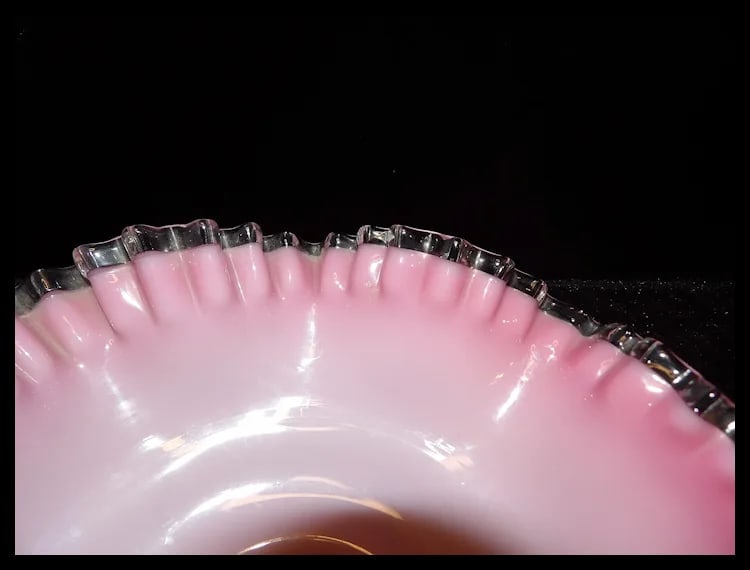 Fenton Peach Blow Silver Crest 11” Brides Bowl Ruffled Pink Basket 1940s - 6