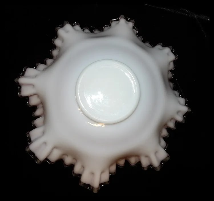 Fenton Peach Blow Silver Crest 11” Brides Bowl Ruffled Pink Basket 1940s - 9