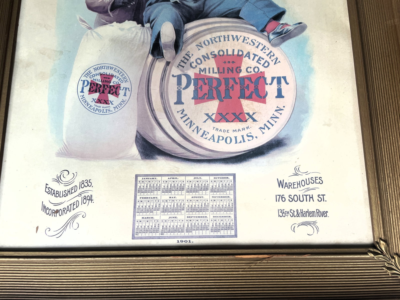 VINTAGE FRAMED N.T. SWEZEY'S PERFECT FLOUR PERFECT BREAD 1901 CALENDAR - 4