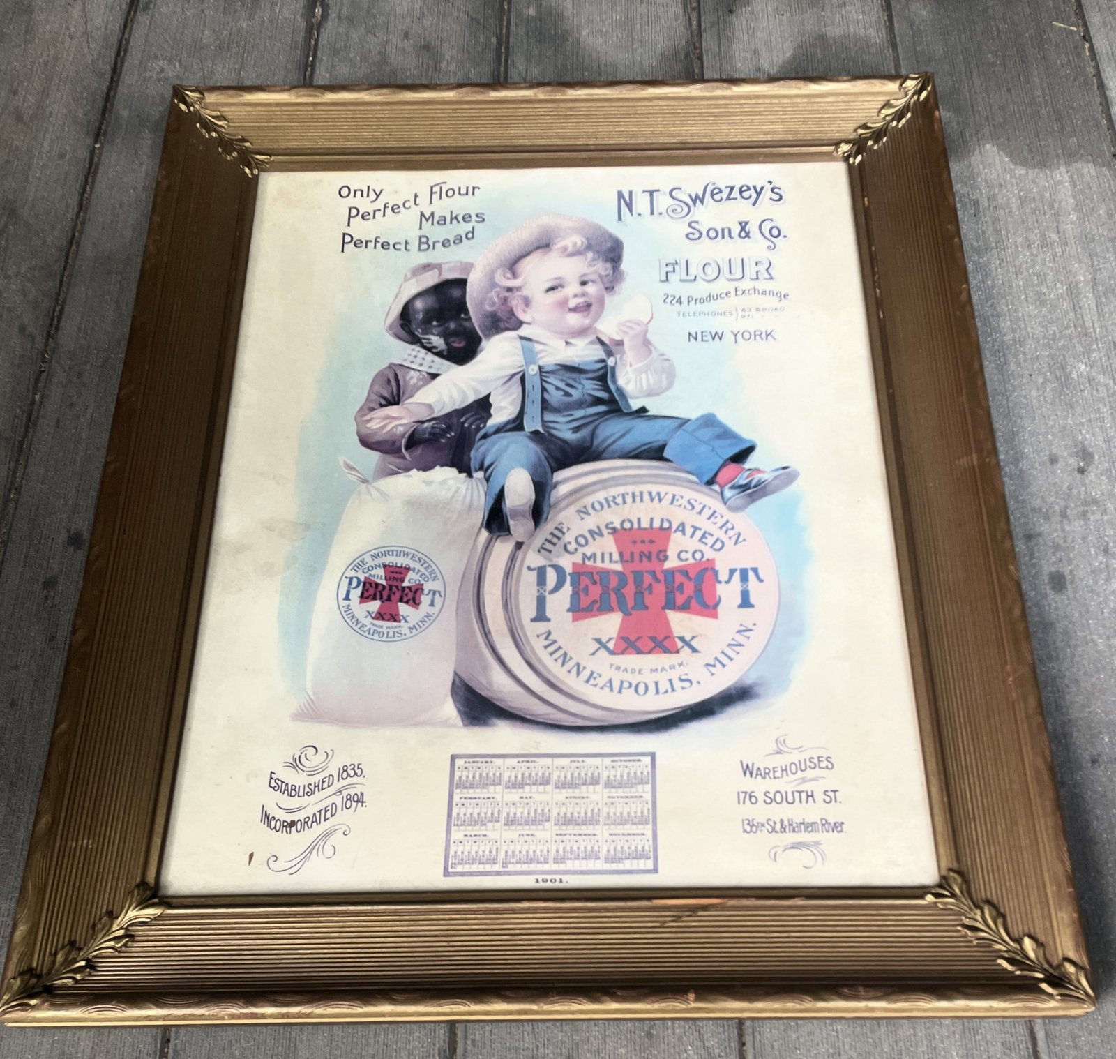VINTAGE FRAMED N.T. SWEZEY'S PERFECT FLOUR PERFECT BREAD 1901 CALENDAR - 7
