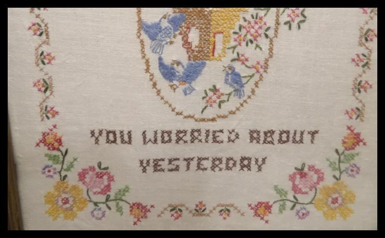 Cross Stitch Sampler with Embroidered Blue Birds - 4