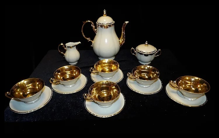 Antique Konigl Pr Tettau Bavarian Tea Set 22kt Gold Accents - 2