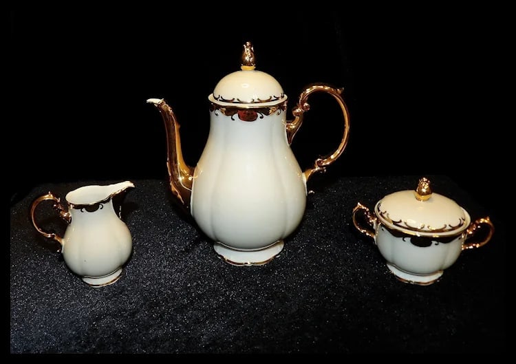 Antique Konigl Pr Tettau Bavarian Tea Set 22kt Gold Accents - 6