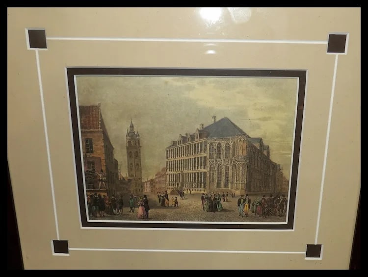 Antique Colored Lithograph- - Ghent’s Gothic City Hall – Belfort Tower Belgium -1860 - 3