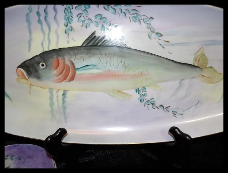Vintage Hutschenreuther Selb Bavaria Germany Hand Painted Fish Platter & Plates Signed - 13