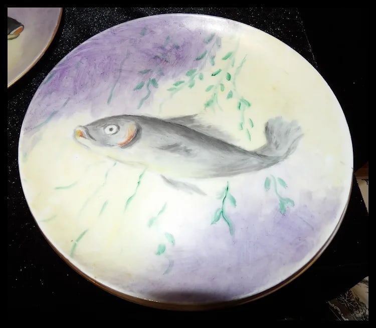 Vintage Hutschenreuther Selb Bavaria Germany Hand Painted Fish Platter & Plates Signed - 6