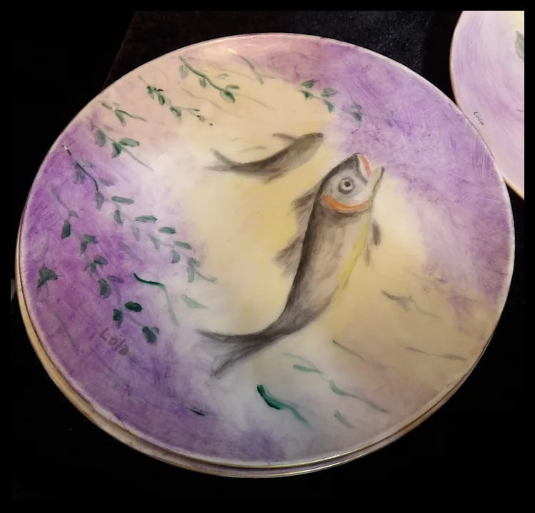 Vintage Hutschenreuther Selb Bavaria Germany Hand Painted Fish Platter & Plates Signed - 8