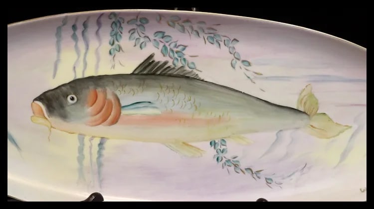 Vintage Hutschenreuther Selb Bavaria Germany Hand Painted Fish Platter & Plates Signed - 9