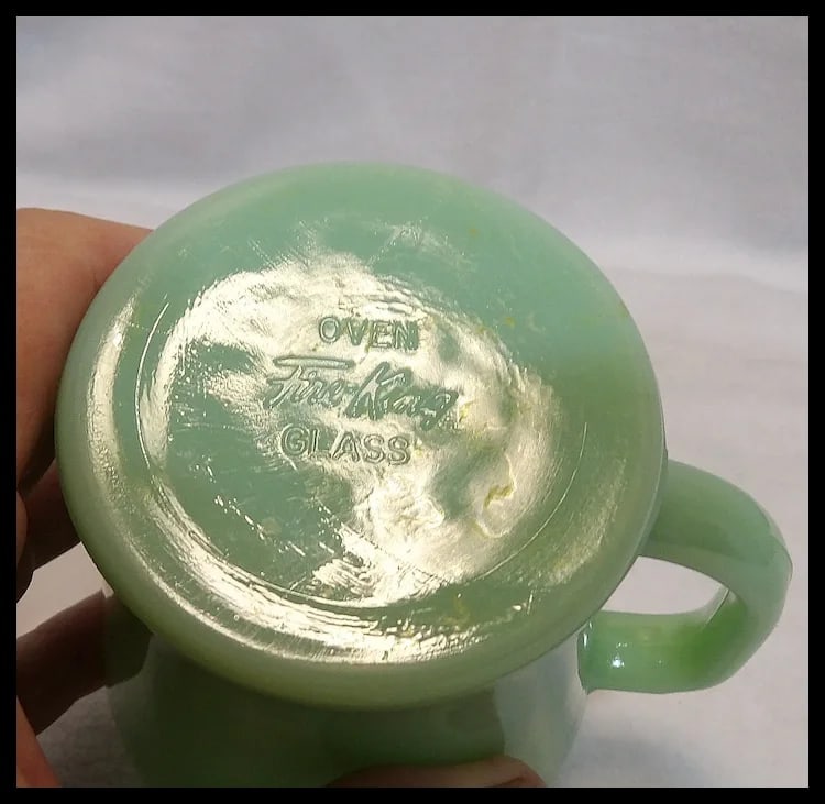Rare Fire King Oven Glass D Handle Jadeite Coffee Mug - 7