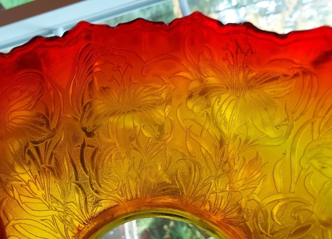 Antique Rare Amberina Color ? Shade Pressed Glass Rare 3 7/8" opening - 3