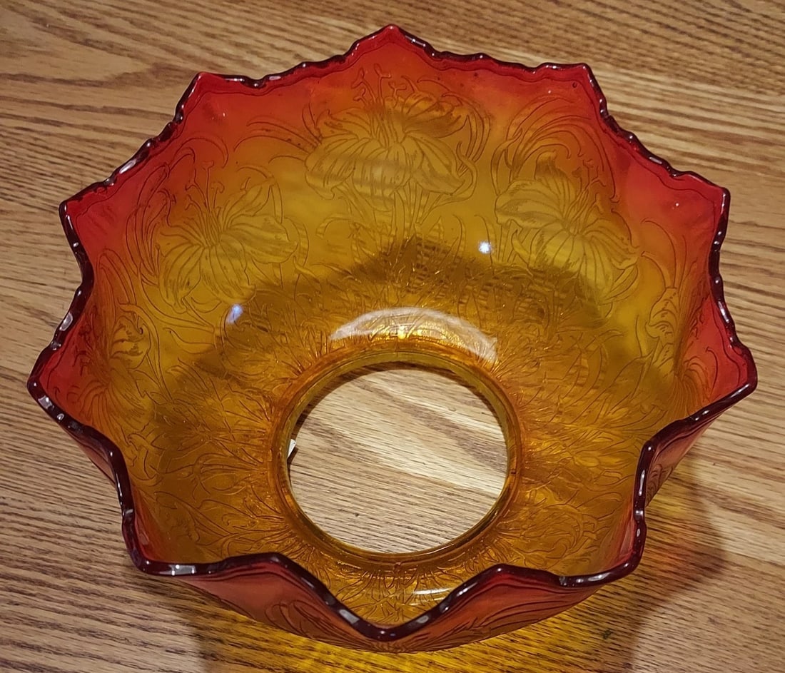 Antique Rare Amberina Color ? Shade Pressed Glass Rare 3 7/8" opening - 4