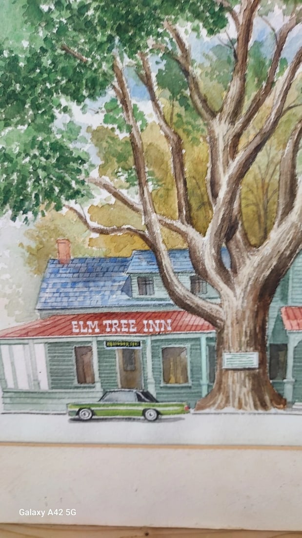 Monty's Elm Tree Inn watercolor 1960 Storefront Keene NY 200 years old - 2
