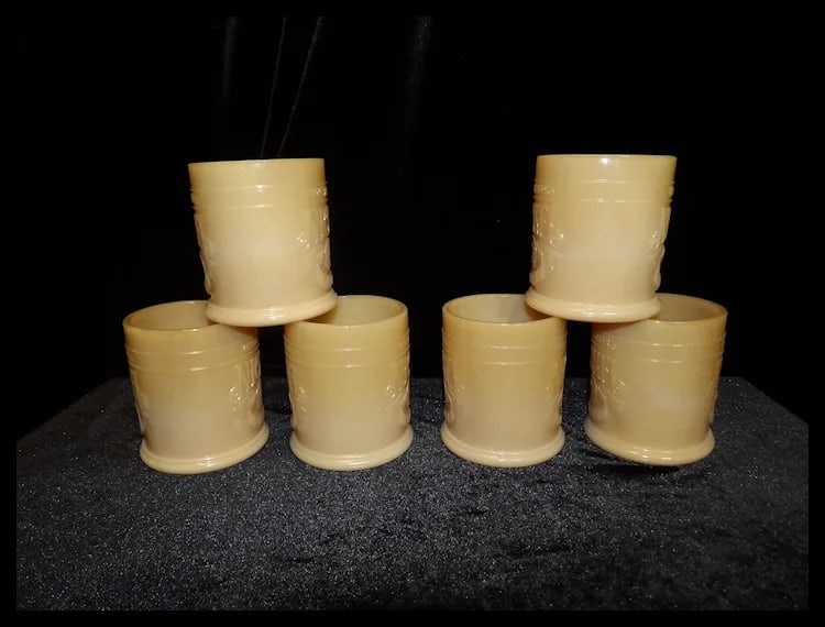 Vintage Slag Glass Whataburger Buffalo Indian Head Nickle Refill Cups - 3