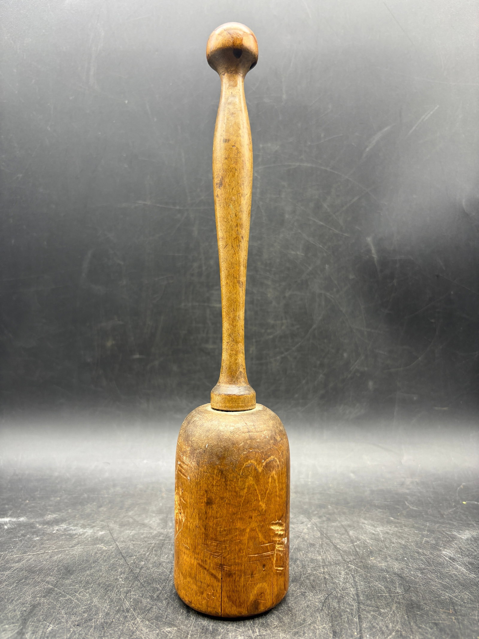 Antique Wooden Masher Great Patina: Date/Period: unknown Dimension: Approx. 11" tall Material: WOOD, METAL Additional Information: Antique Wooden Masher Great Patina Shipping: Domestic: Flat-rate of $9.00 to anywhere within the contiguo