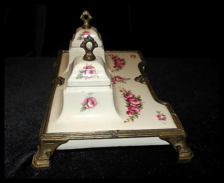 Antique Victorian Porcelain Inkwell - 5