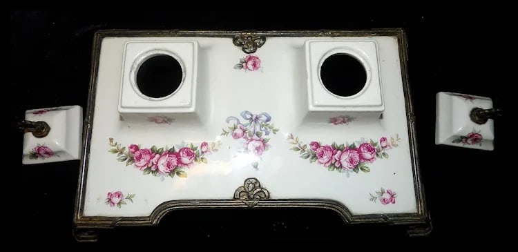 Antique Victorian Porcelain Inkwell - 8