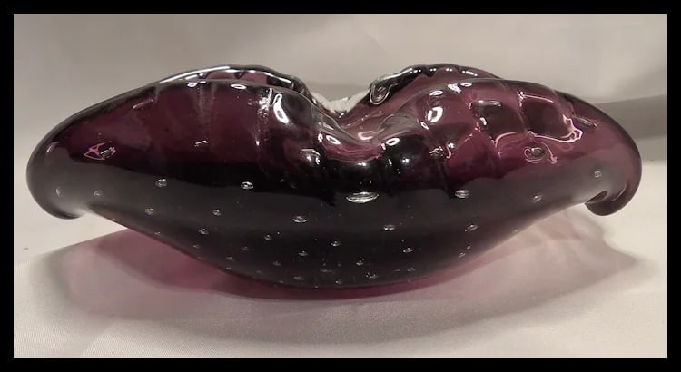 Murano Mid Century Deep Purple Art Glass Controlled Bubble Cigar Ashtray - 2