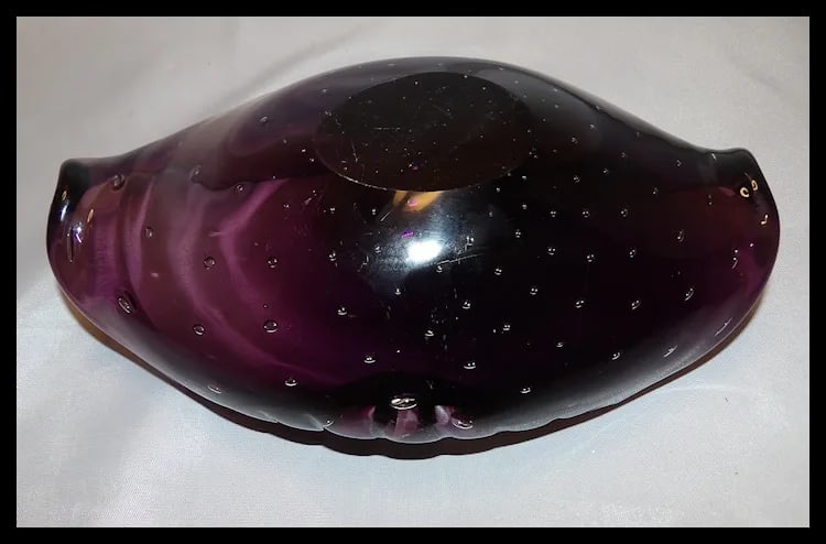 Murano Mid Century Deep Purple Art Glass Controlled Bubble Cigar Ashtray - 6