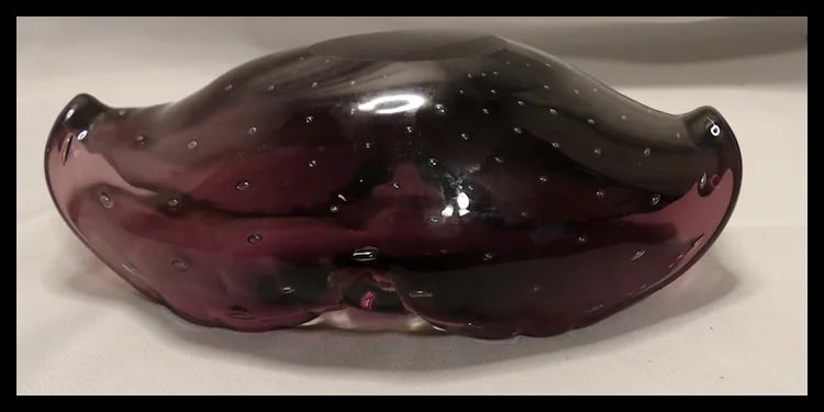 Murano Mid Century Deep Purple Art Glass Controlled Bubble Cigar Ashtray - 7