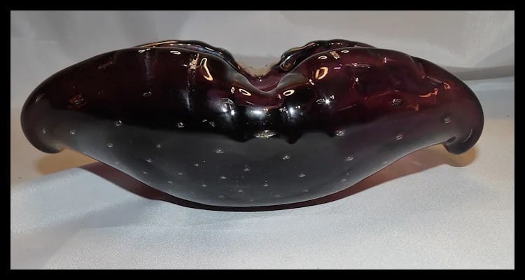 Murano Mid Century Deep Purple Art Glass Controlled Bubble Cigar Ashtray - 8
