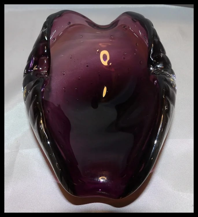 Murano Mid Century Deep Purple Art Glass Controlled Bubble Cigar Ashtray - 9