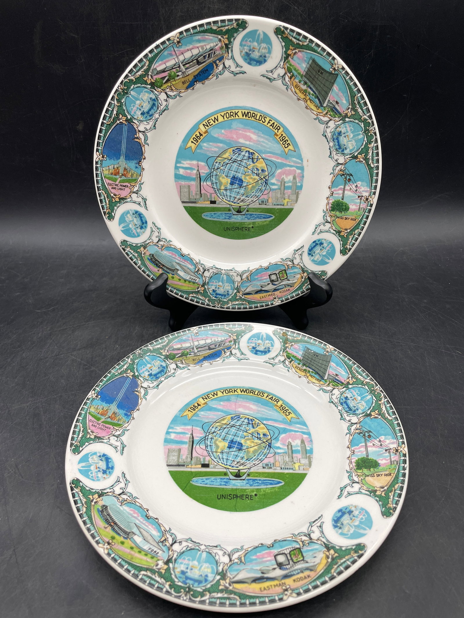 Pair of 1964-65 New York World's Fair Plates United States Steel Unisphere - 3
