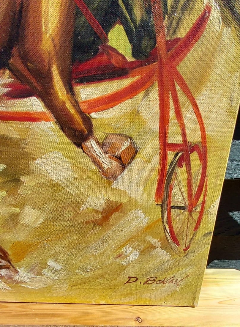 Oil painting harness horse racing 1970 signed D Bovan brilliant colors - 3