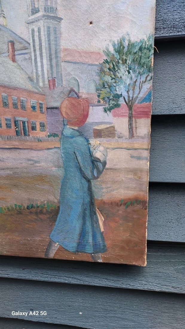 oil painting 19th Century Student Walking Across Campus R. Mentzer - 2