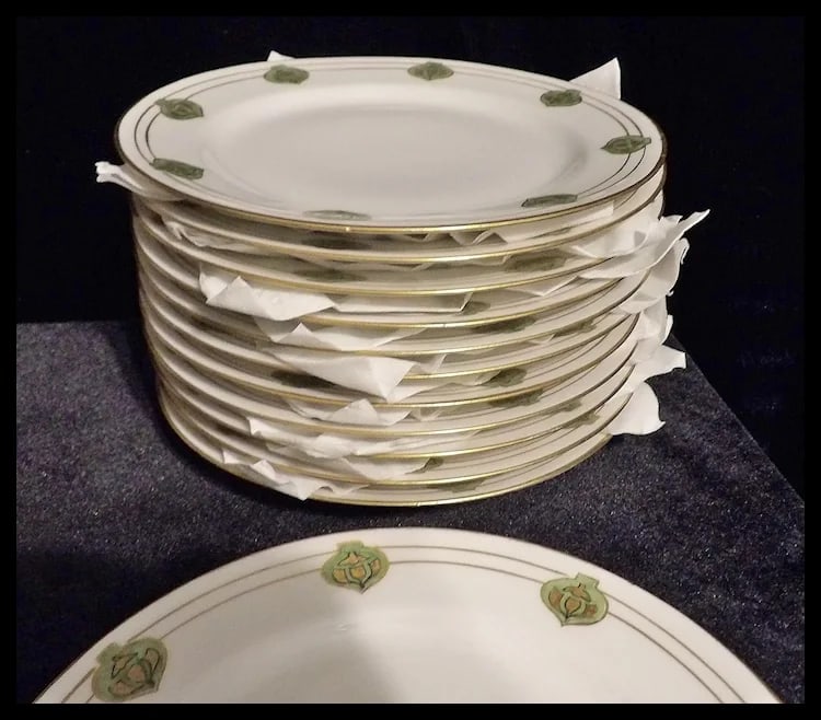 RARE Haviland France White with Gold Accent and Green Christmas Ornament Tea Set - 10