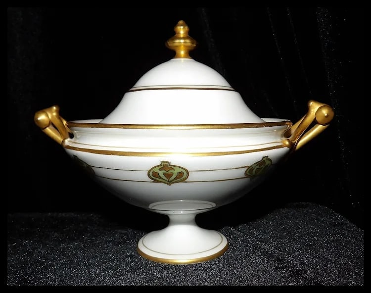 RARE Haviland France White with Gold Accent and Green Christmas Ornament Tea Set - 3
