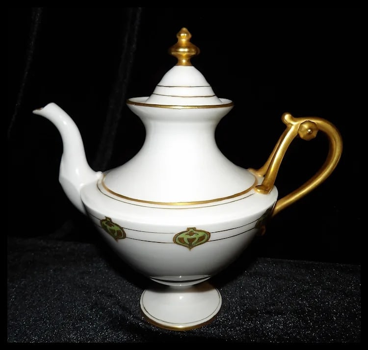 RARE Haviland France White with Gold Accent and Green Christmas Ornament Tea Set - 4