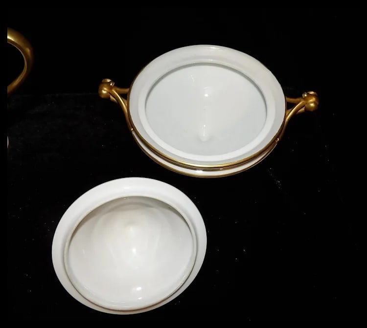 RARE Haviland France White with Gold Accent and Green Christmas Ornament Tea Set - 8