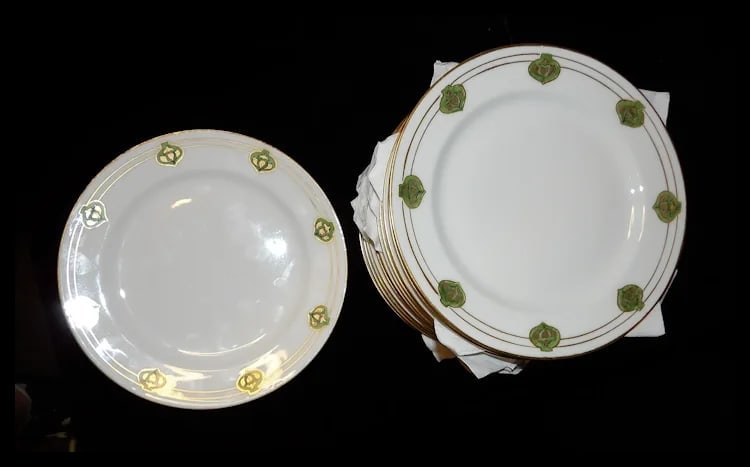 RARE Haviland France White with Gold Accent and Green Christmas Ornament Tea Set - 9