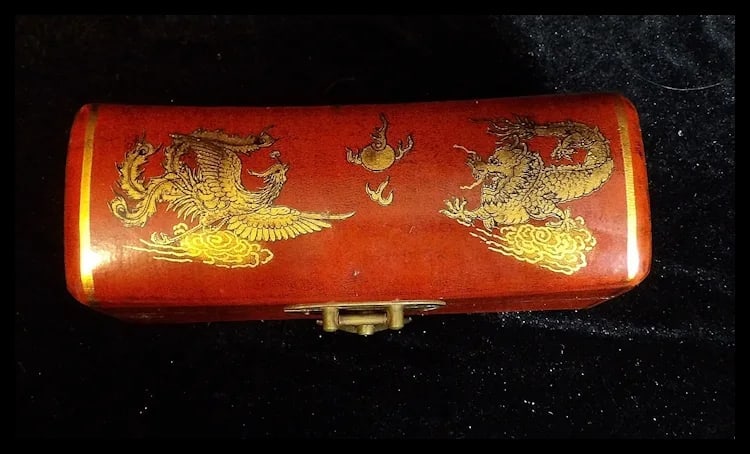Vintage Hand Painted Chinese Wood Trinket Pillow Box - 9