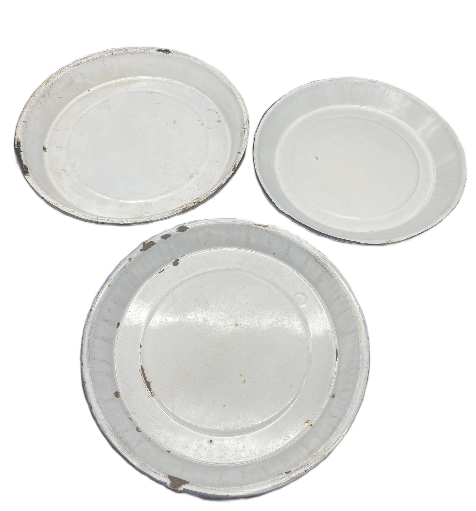3 Antique Cobalt Blue & White Swirl Enamelware Pie Plate Graniteware Agate - 2