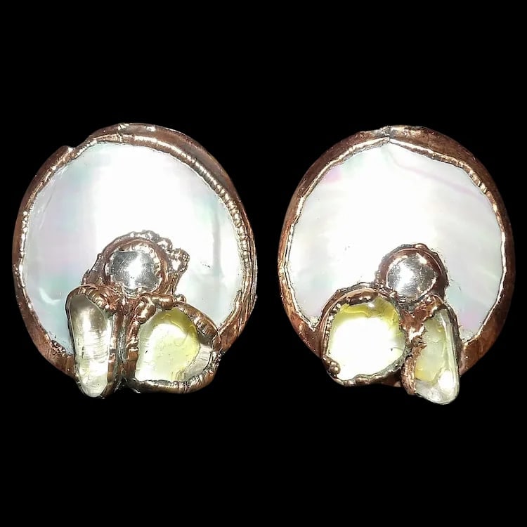 Mother of Pearl and Copper Stud Earrings (1 of 8)