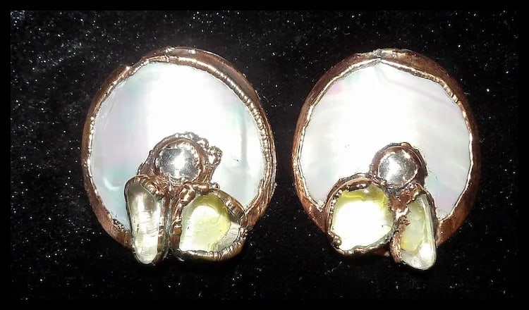 Mother of Pearl and Copper Stud Earrings - 2