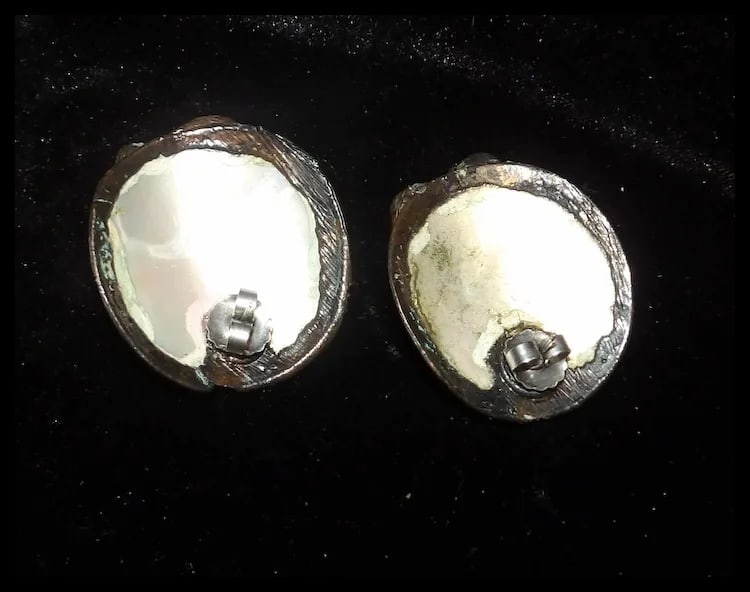 Mother of Pearl and Copper Stud Earrings - 4