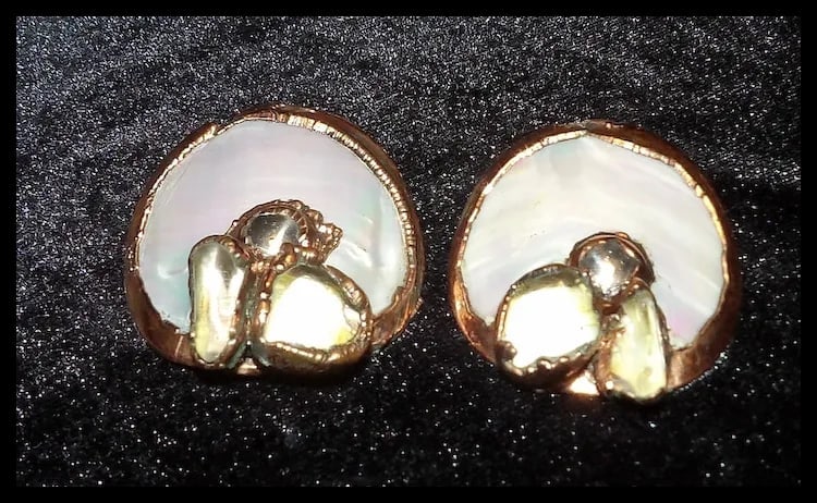 Mother of Pearl and Copper Stud Earrings - 6