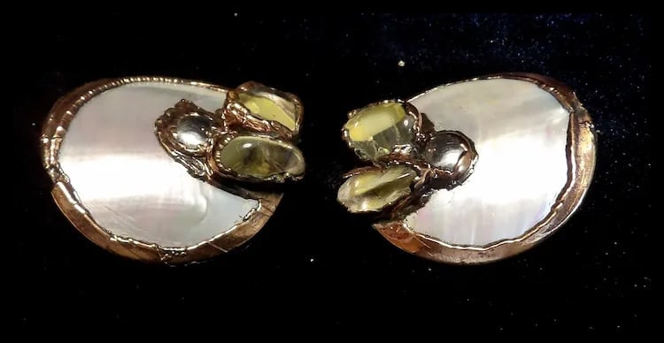 Mother of Pearl and Copper Stud Earrings - 7