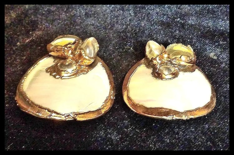 Mother of Pearl and Copper Stud Earrings - 8
