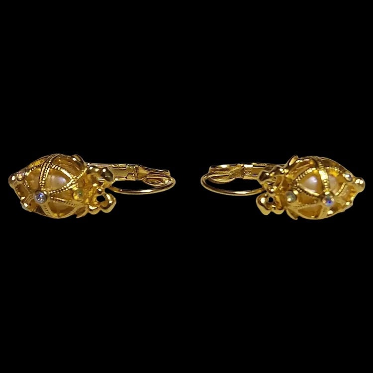Joan Rivers Gold Tone Secret of the Scroll Egg Dangle Post Faux Pearl Earrings - 2