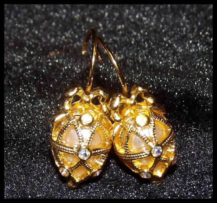 Joan Rivers Gold Tone Secret of the Scroll Egg Dangle Post Faux Pearl Earrings - 4