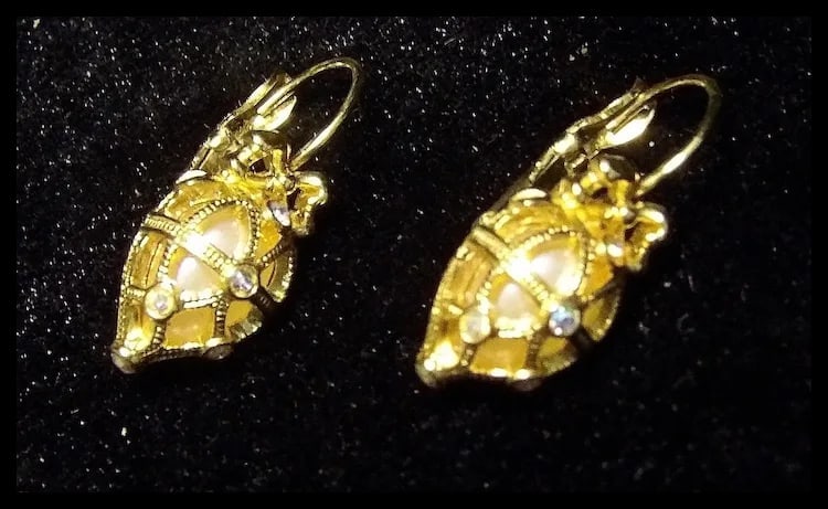 Joan Rivers Gold Tone Secret of the Scroll Egg Dangle Post Faux Pearl Earrings - 6