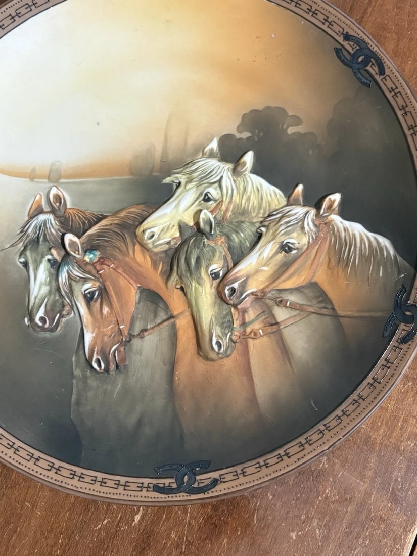 Nippon Porcelain Molded Relief Horses Plate - 4