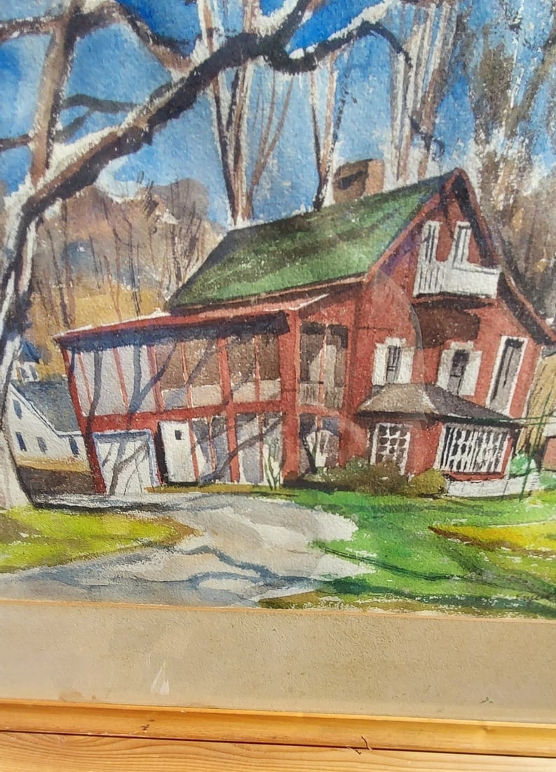 Watercolor painting farmhouse in woods great colors 11 x 15" 1940 Fayers - 2